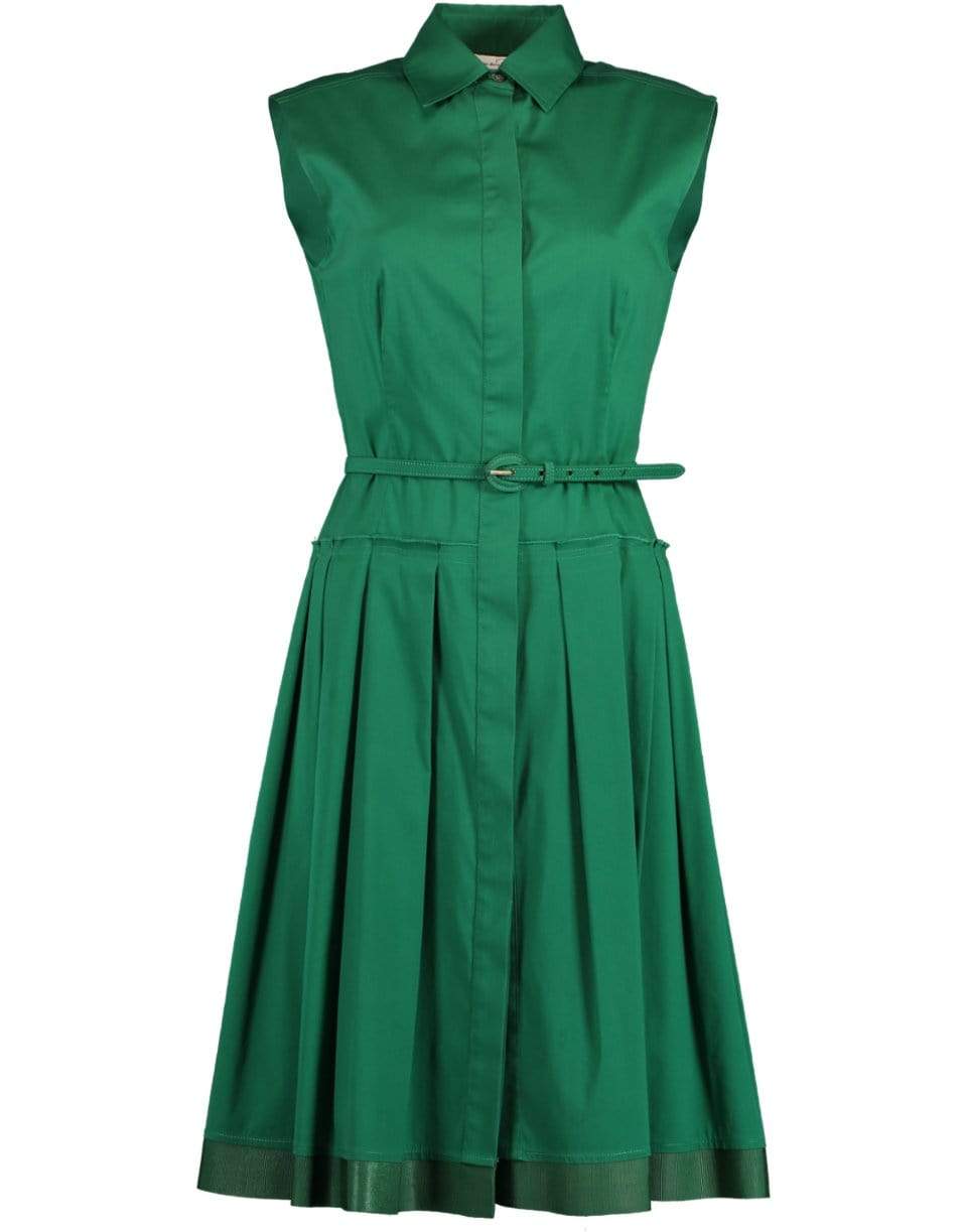 OSCAR DE LA RENTA-Sleeveless Button Front Belted Dress-GREEN