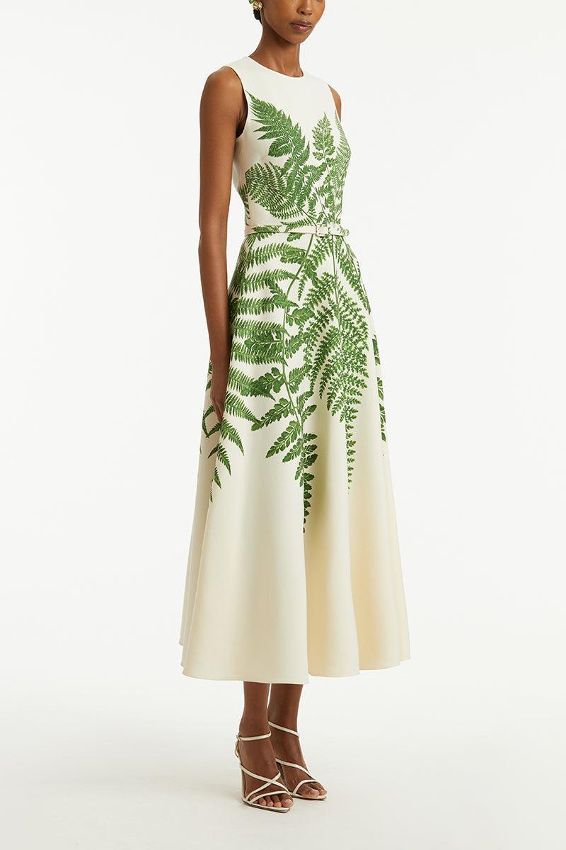 Fern Double Face Day Dress-GRN/IVOR-2-CLOTHINGDRESSCASUAL-OSCAR DE LA RENTA