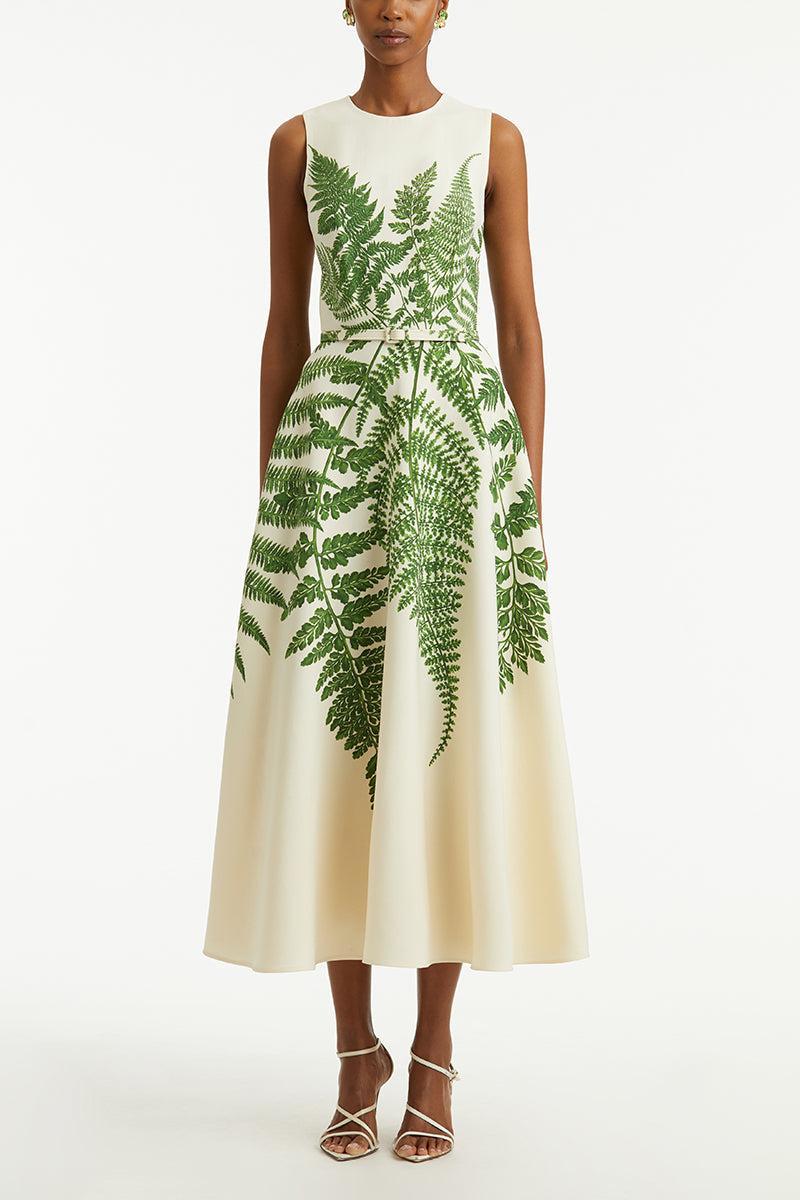 Fern Double Face Day Dress-GRN/IVOR-2-CLOTHINGDRESSCASUAL-OSCAR DE LA RENTA