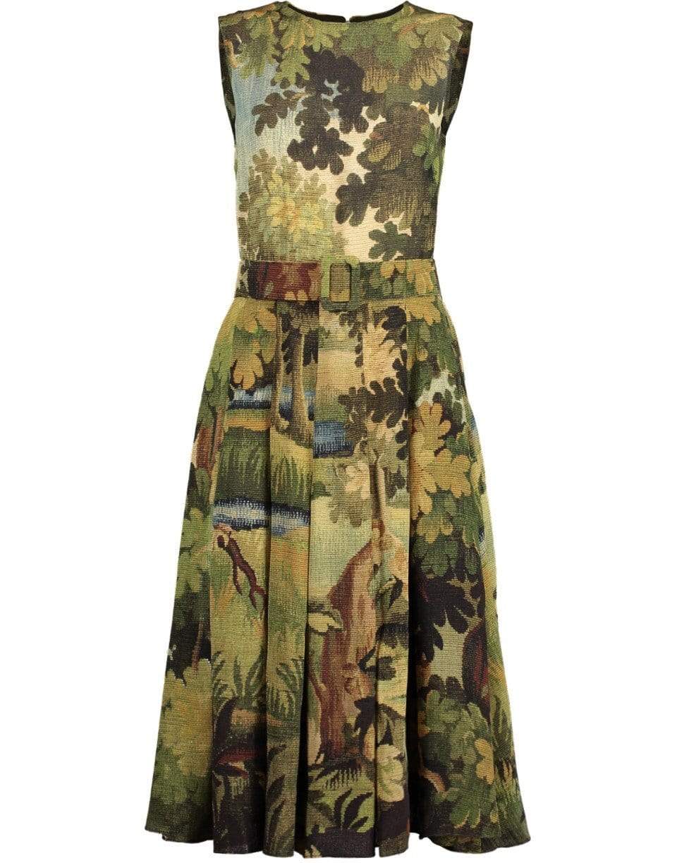 OSCAR DE LA RENTA-Sleeveless Printed Day Dress-HUNTER