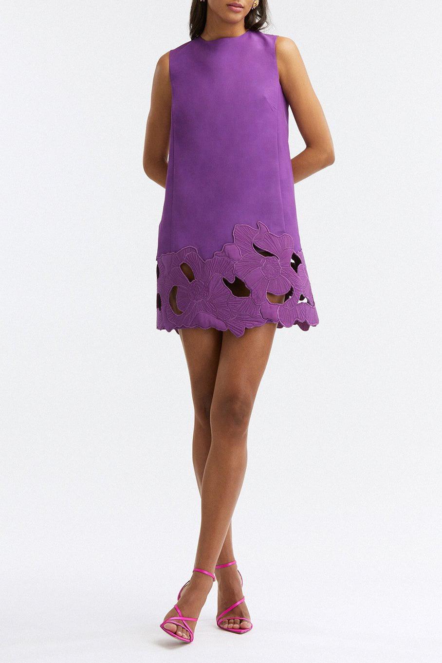 OSCAR DE LA RENTA-Moire Foral Cutout Shift Dress-