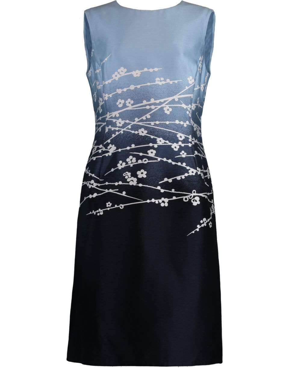OSCAR DE LA RENTA-Dip Dye Cherry Blossom Slim Dress-INDIGO