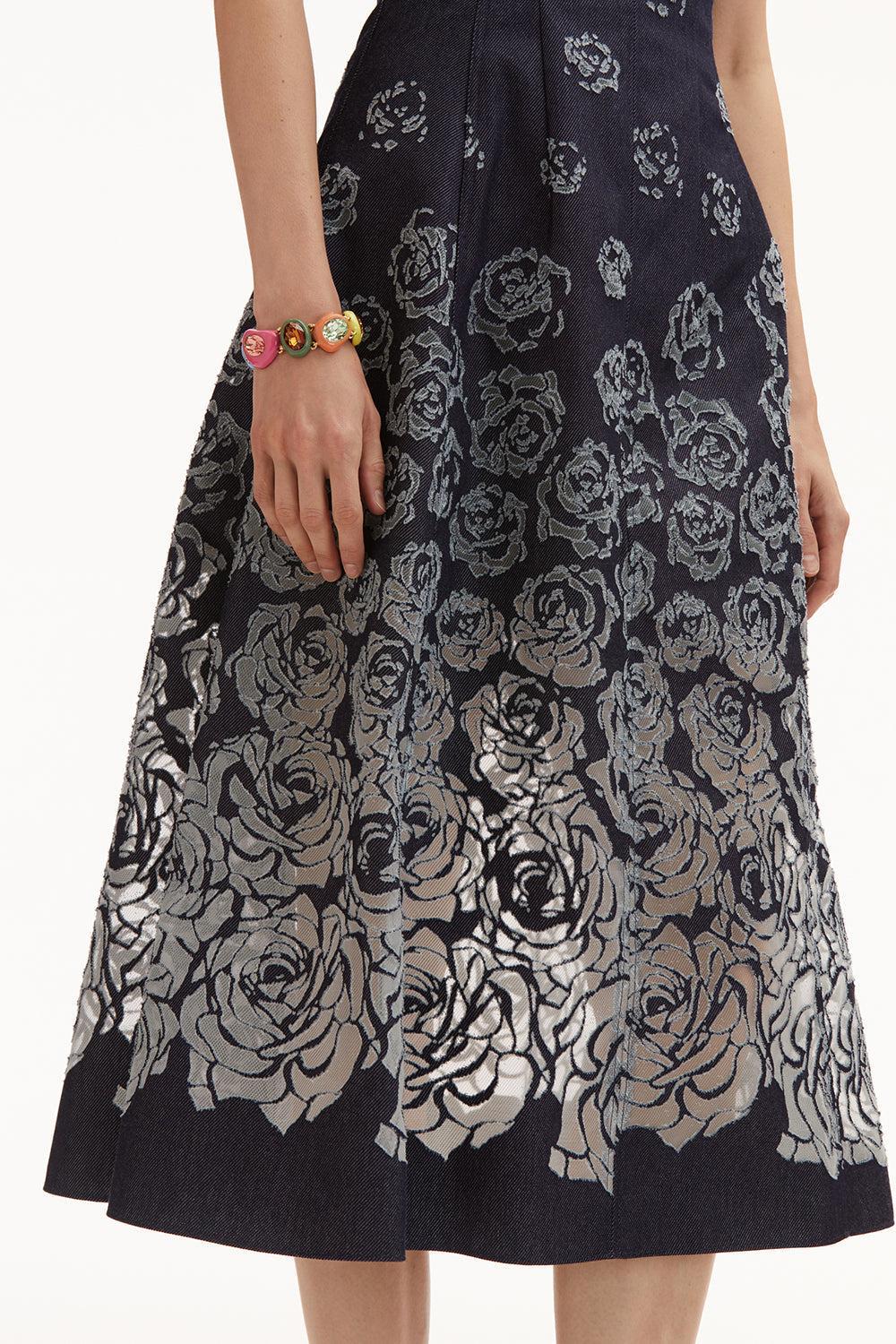 Rose Seam Detail Dress-INDIGO-4-CLOTHINGDRESSCASUAL-OSCAR DE LA RENTA