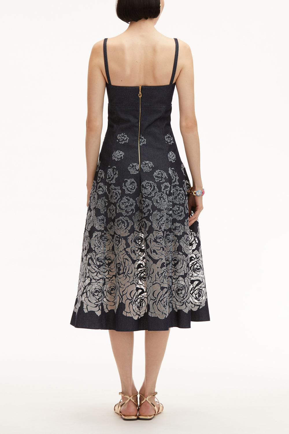 Rose Seam Detail Dress-INDIGO-4-CLOTHINGDRESSCASUAL-OSCAR DE LA RENTA