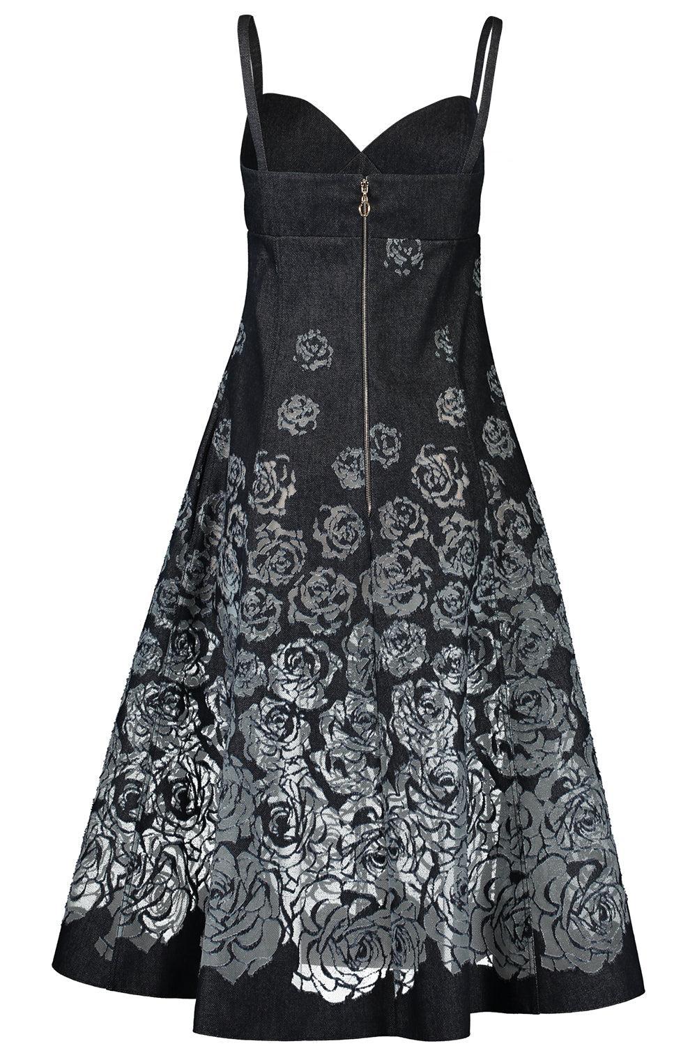 Rose Seam Detail Dress-INDIGO-4-CLOTHINGDRESSCASUAL-OSCAR DE LA RENTA