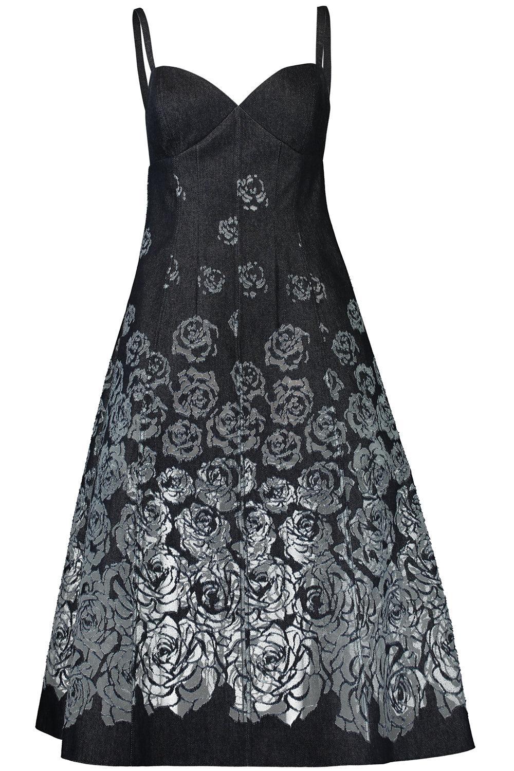 Rose Seam Detail Dress-INDIGO-4-CLOTHINGDRESSCASUAL-OSCAR DE LA RENTA
