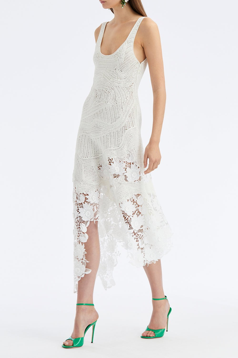 OSCAR DE LA RENTA-Scoop Neck Lace Inset Dress-