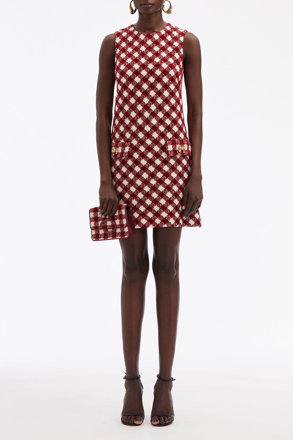 OSCAR DE LA RENTA-Sleeveless Check Shift Dress-