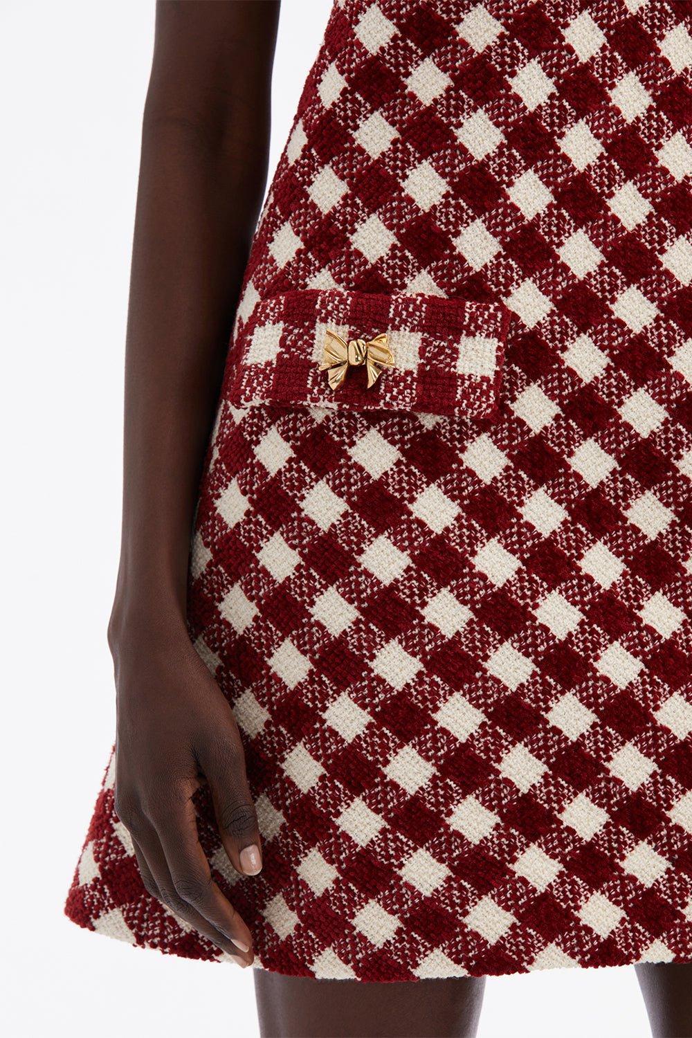 OSCAR DE LA RENTA-Sleeveless Check Shift Dress-