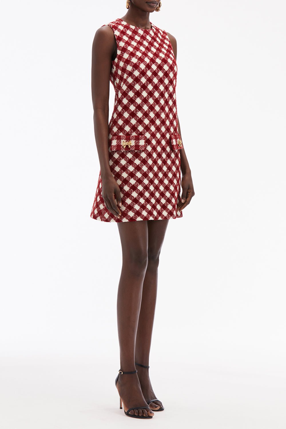 OSCAR DE LA RENTA-Sleeveless Check Shift Dress-