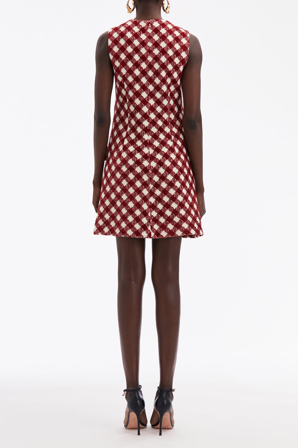 OSCAR DE LA RENTA-Sleeveless Check Shift Dress-