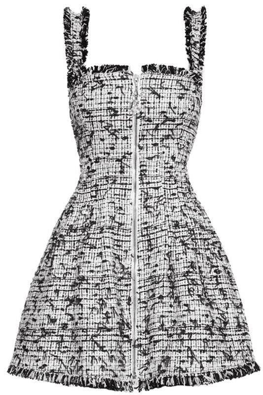 OSCAR DE LA RENTA-Zip Front Tweed Dress-
