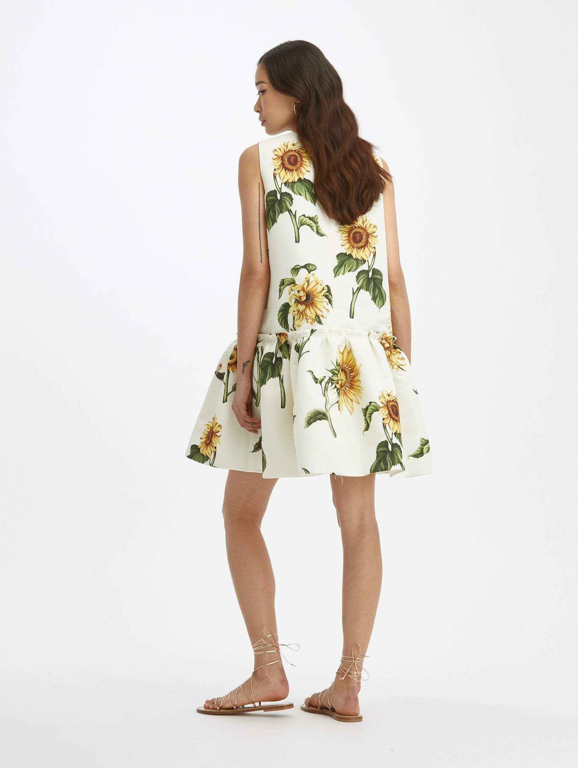 OSCAR DE LA RENTA-Sunflower Faille Drop Waist Dress-