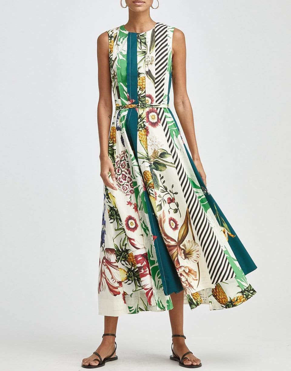 OSCAR DE LA RENTA-Patchwork Printed Cotton Midi Dress-