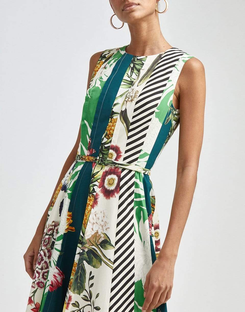 OSCAR DE LA RENTA-Patchwork Printed Cotton Midi Dress-