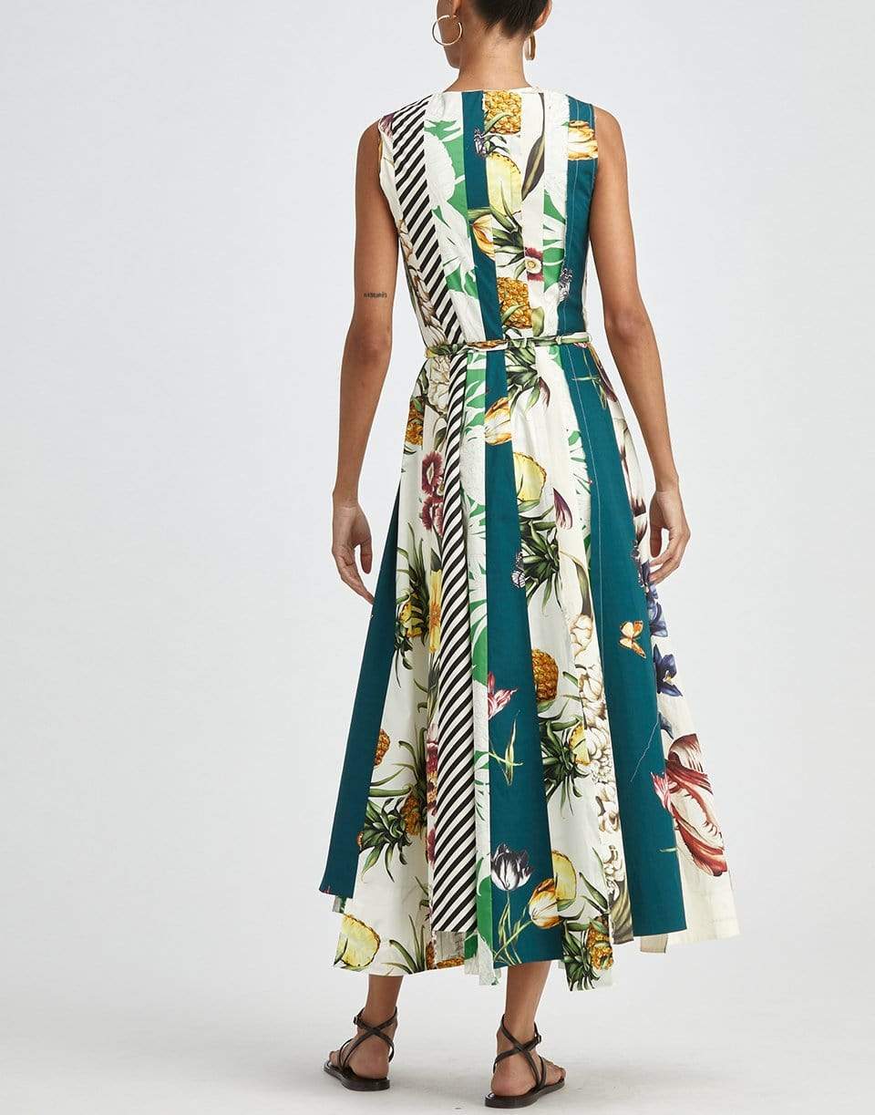 OSCAR DE LA RENTA-Patchwork Printed Cotton Midi Dress-