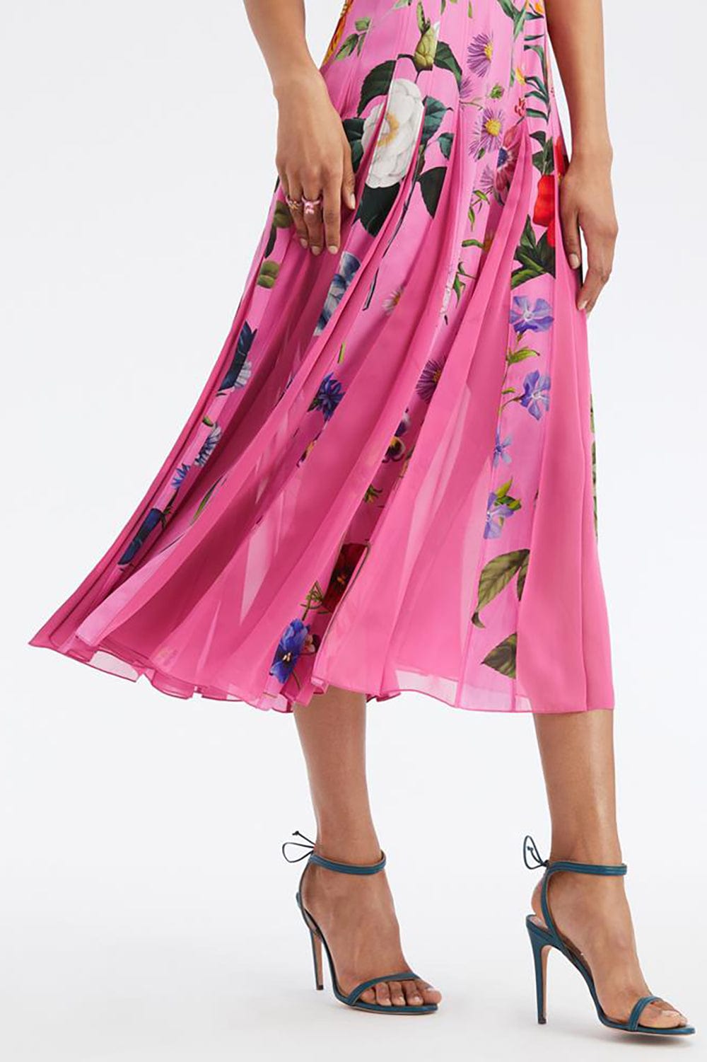 OSCAR DE LA RENTA-Sleeveless Floral Print Inset Dress-
