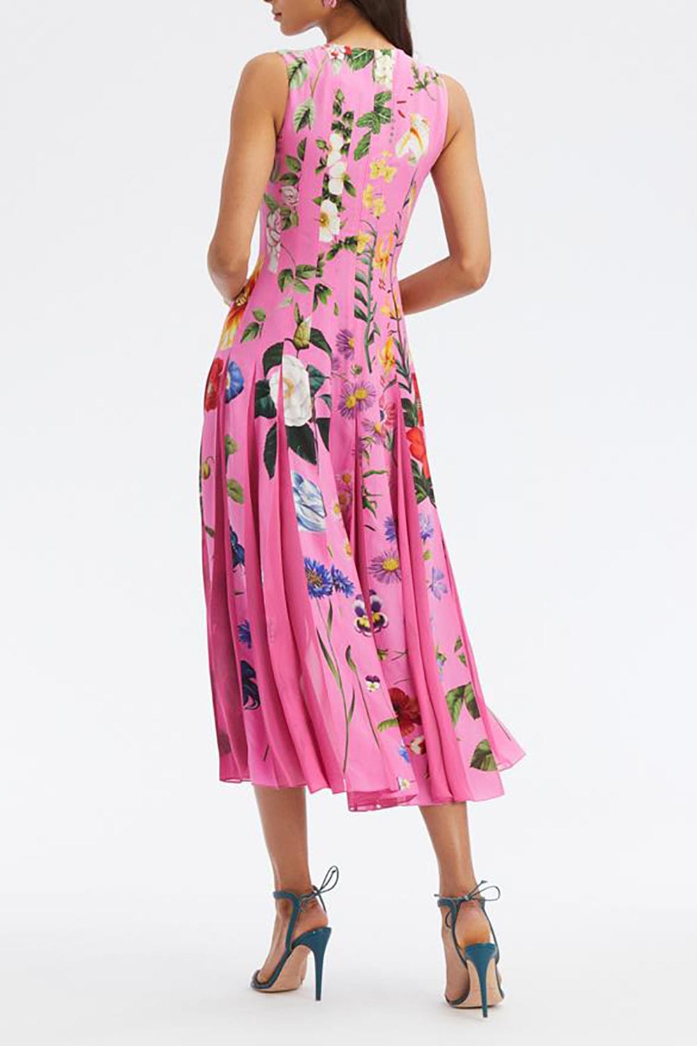 OSCAR DE LA RENTA-Sleeveless Floral Print Inset Dress-
