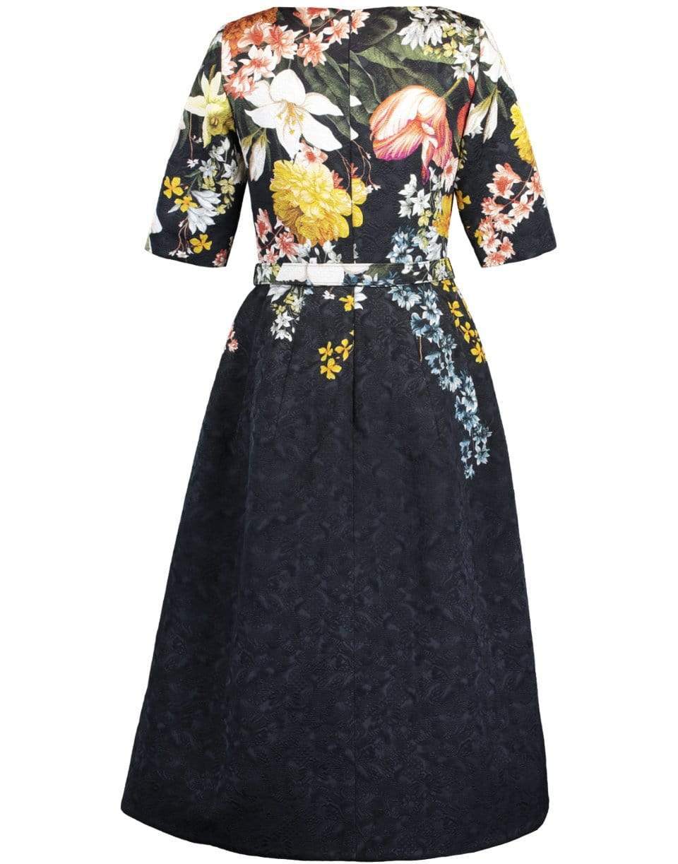 OSCAR DE LA RENTA-Short Sleeve Belted Midi Dress-