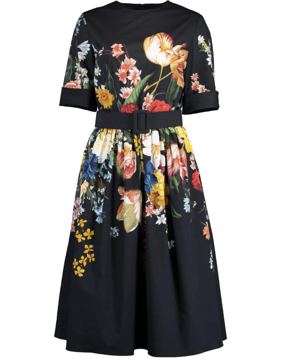 OSCAR DE LA RENTA-Cotton Floral Print Day Dress-