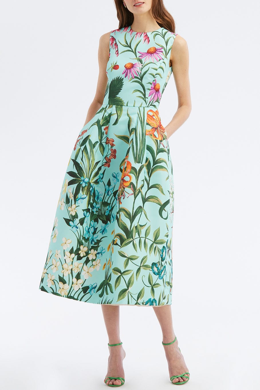 OSCAR DE LA RENTA-Sleeveless Floral Tapestry Faille Dress-