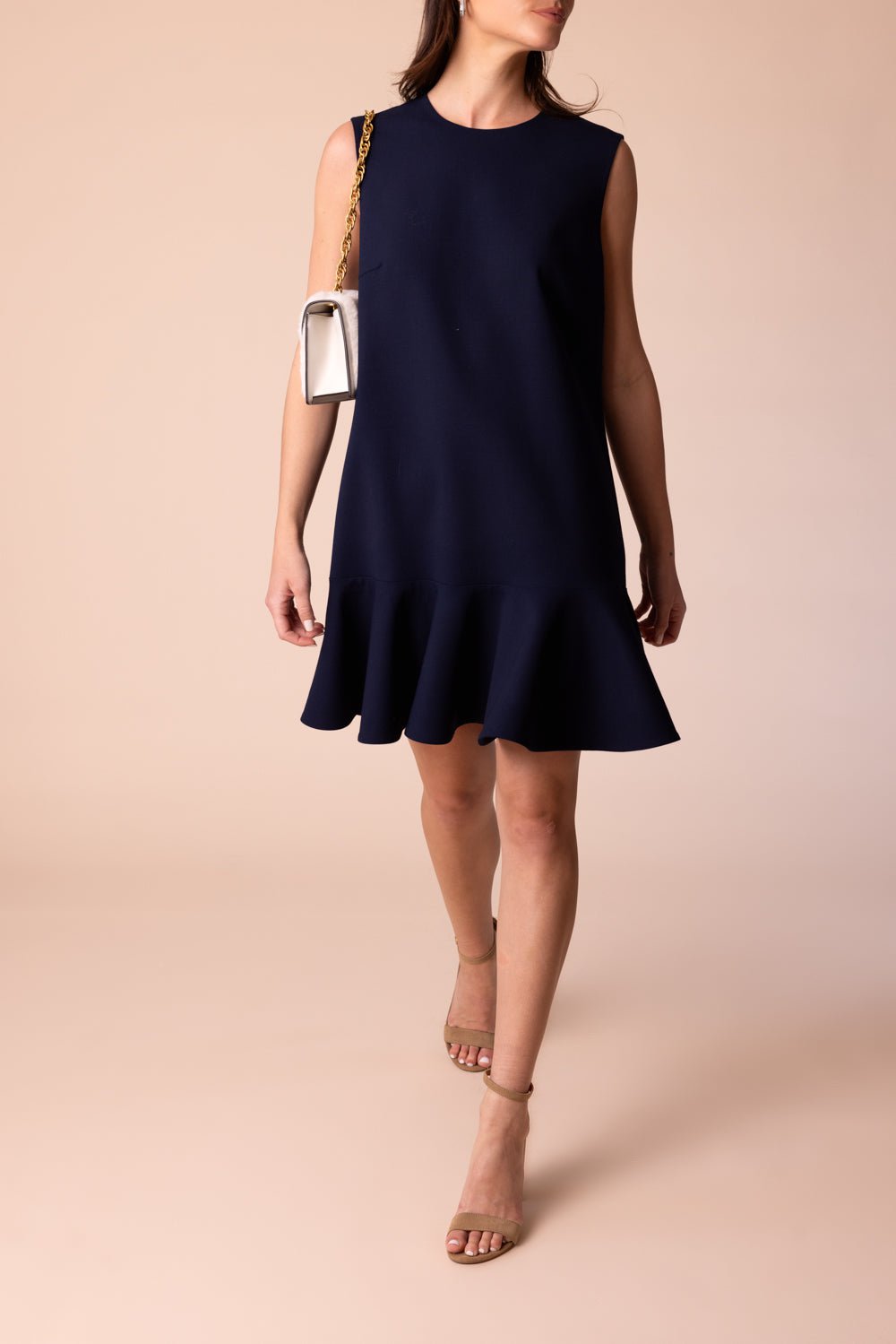 OSCAR DE LA RENTA-Sleeveless Flounce Mini Dress - Navy-NAVY