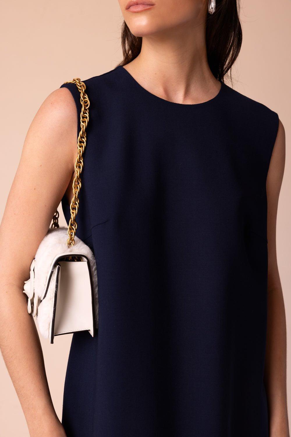OSCAR DE LA RENTA-Sleeveless Flounce Mini Dress - Navy-NAVY