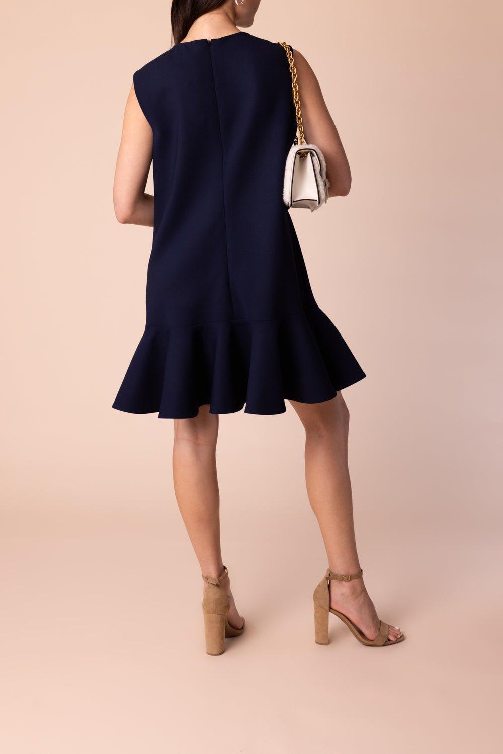 OSCAR DE LA RENTA-Sleeveless Flounce Mini Dress - Navy-NAVY