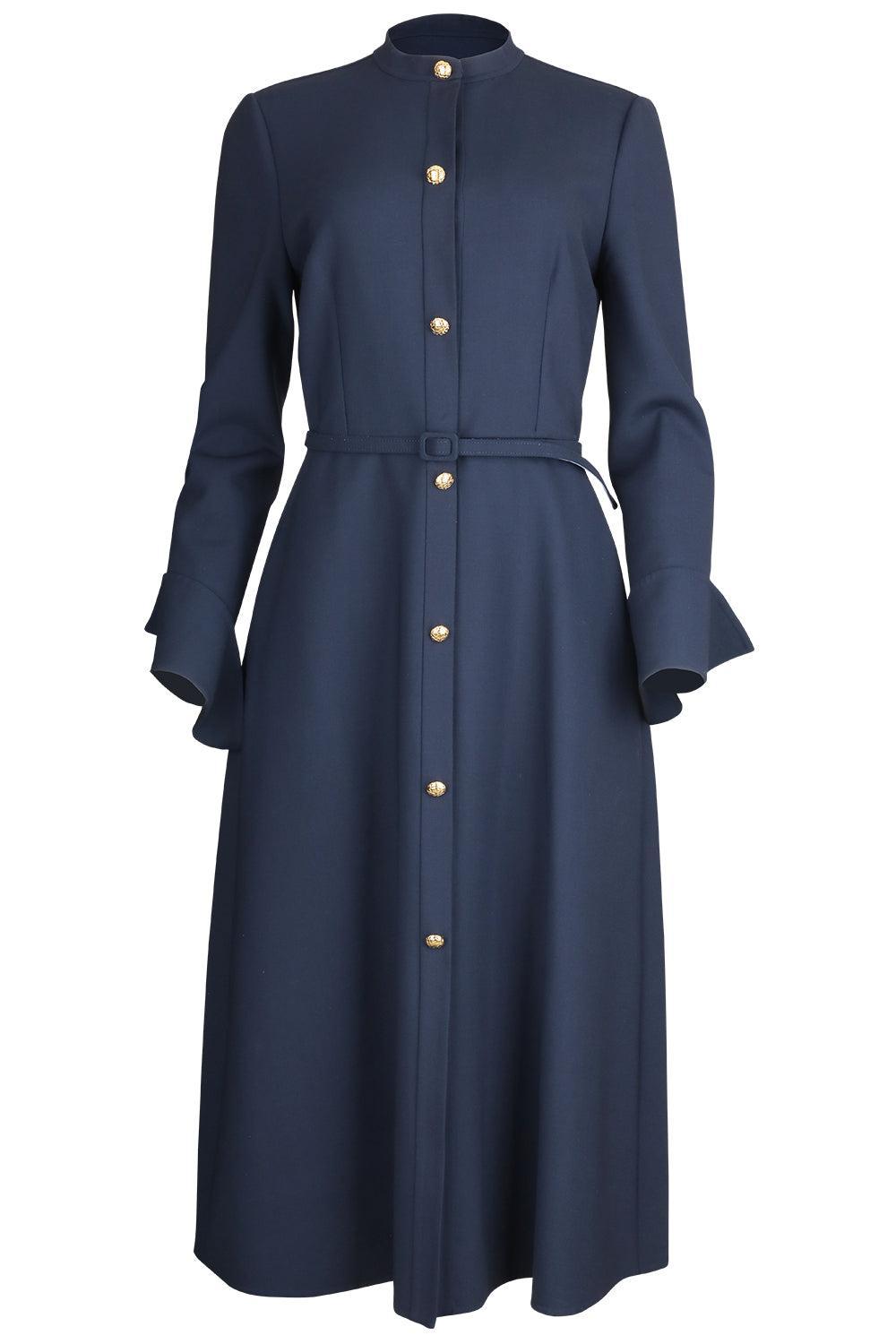 Artichoke Button Dress-NAVY-2-CLOTHINGDRESSCASUAL-OSCAR DE LA RENTA