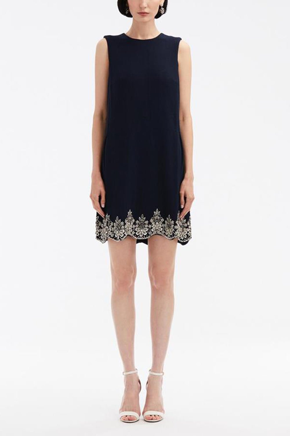 OSCAR DE LA RENTA-Sleeveless Crystal Scallop Shift Dress-
