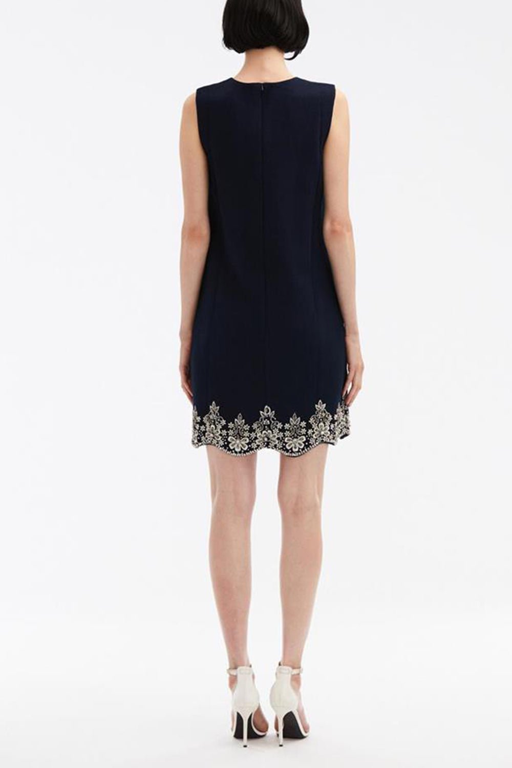 OSCAR DE LA RENTA-Sleeveless Crystal Scallop Shift Dress-