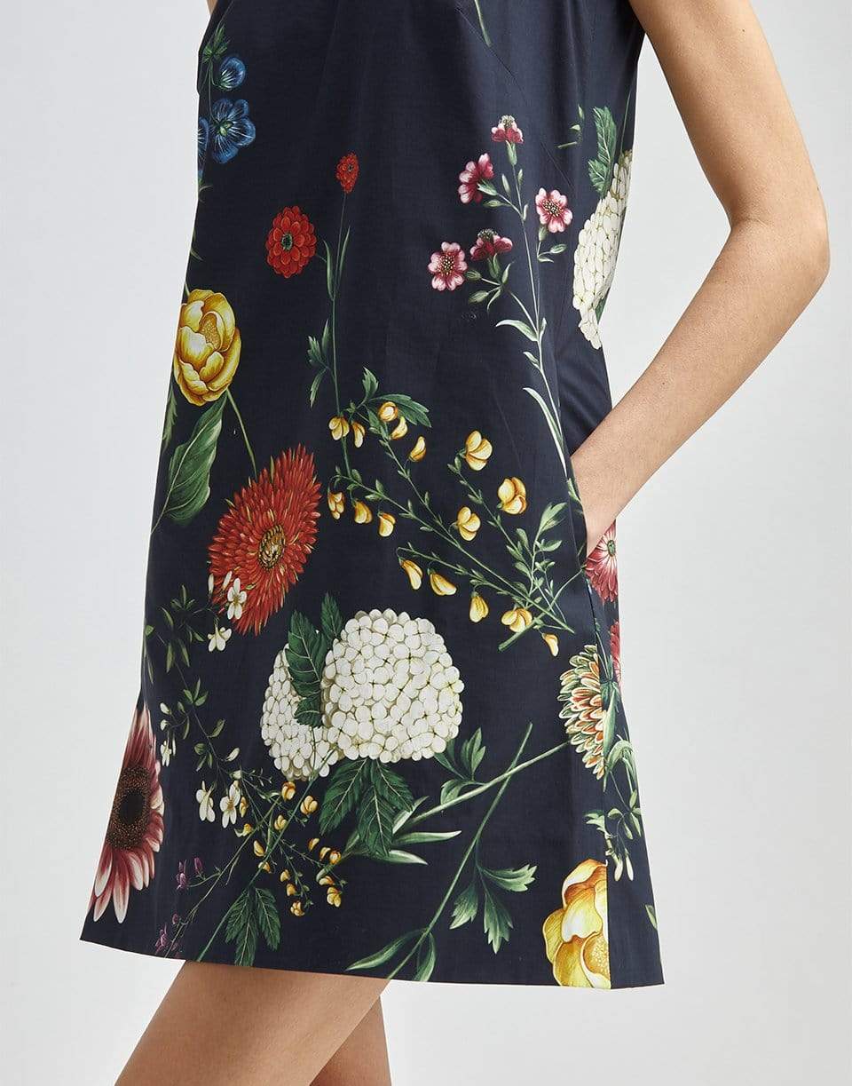 OSCAR DE LA RENTA-Tossed Botanical Print Sleeveless Shift Dress-