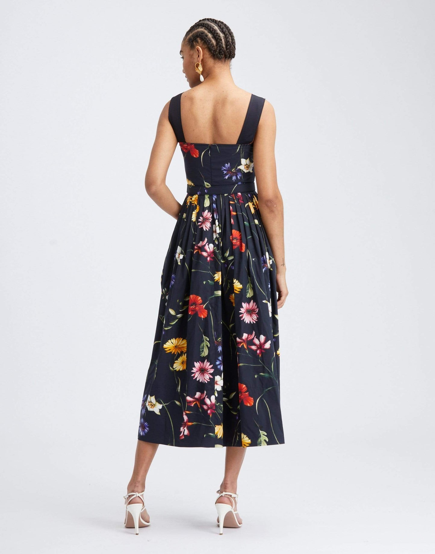 OSCAR DE LA RENTA-Square Neckline A-Line Floral Day Dress-
