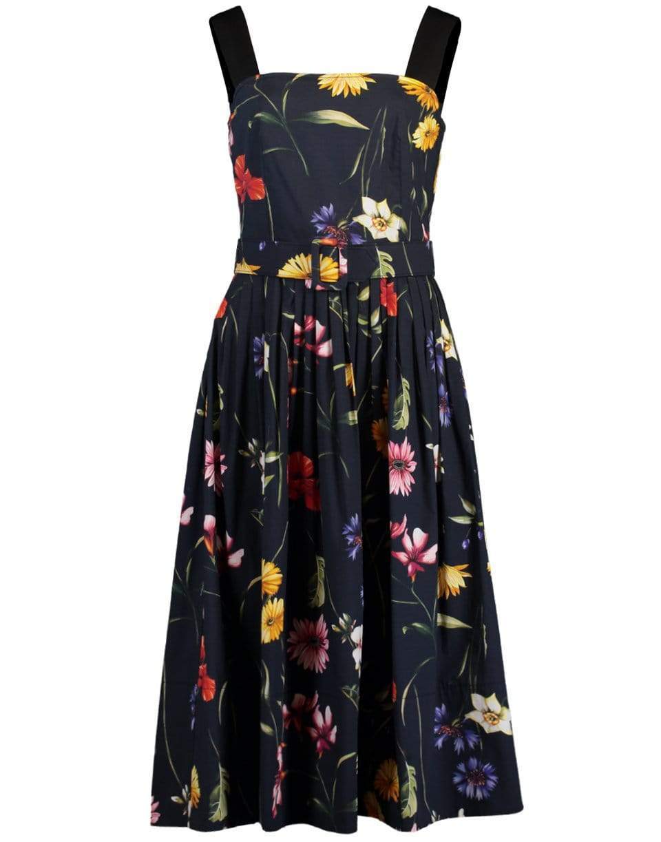 OSCAR DE LA RENTA-Square Neckline A-Line Floral Day Dress-
