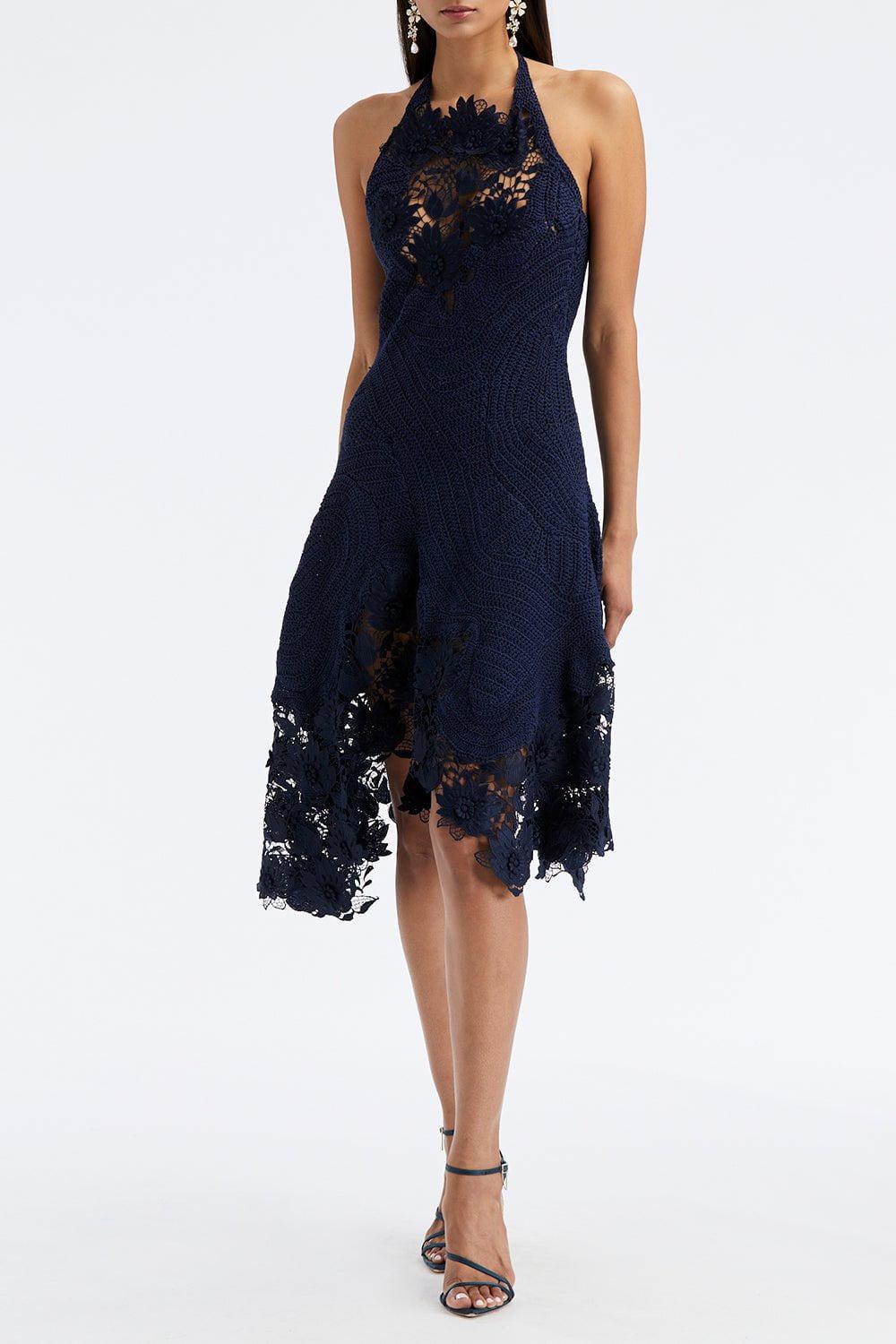 OSCAR DE LA RENTA-Halter Neck Crochet Dress-