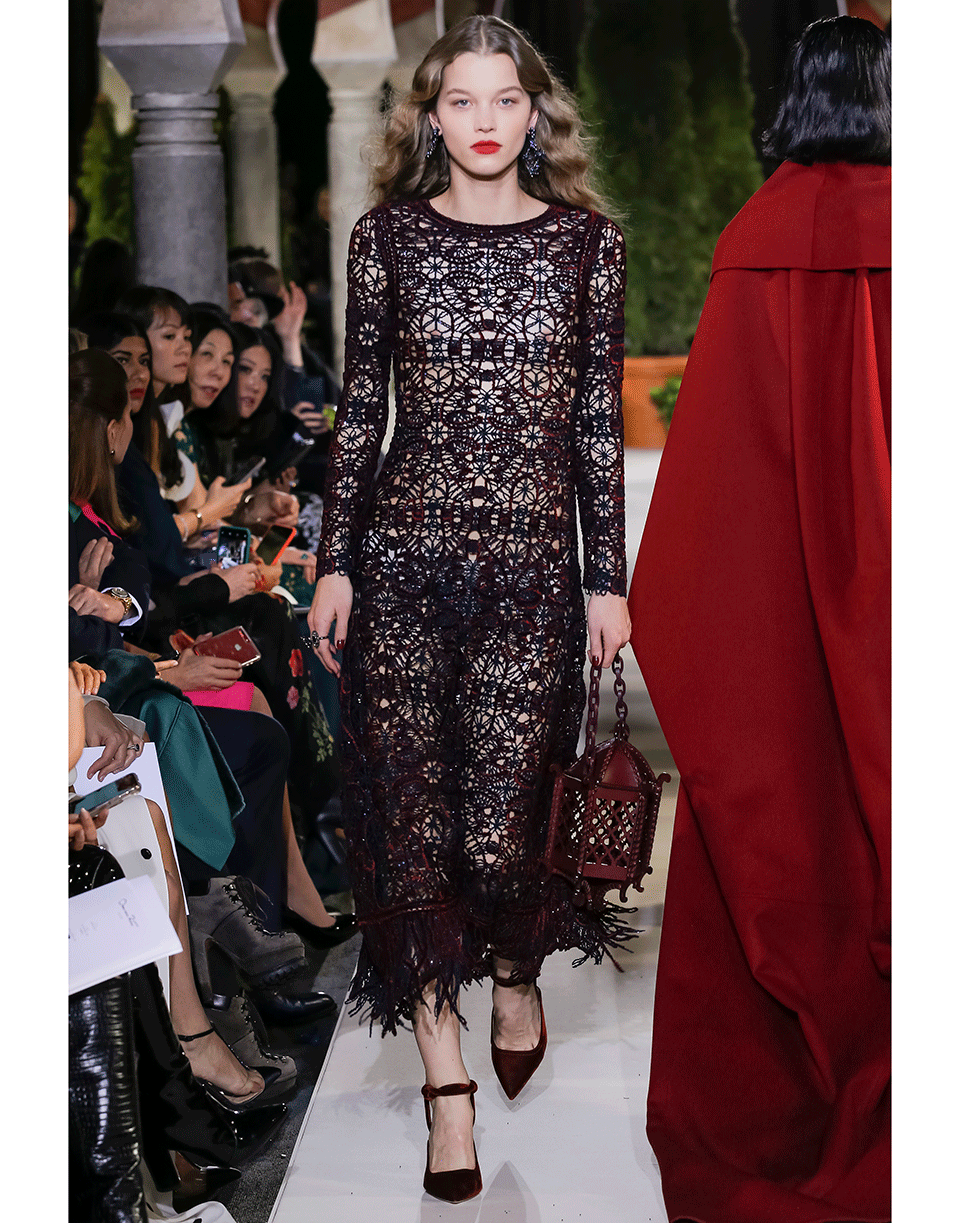 OSCAR DE LA RENTA-Birdsnest Knit Dress-NVY/CLAR