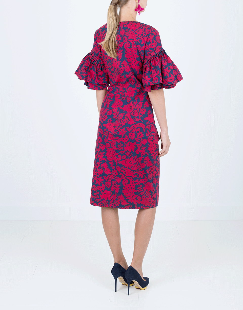 OSCAR DE LA RENTA-Pencil Wrap Dress-NVY/GRNT