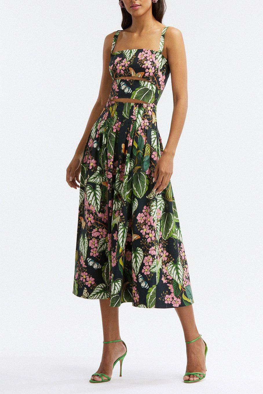 OSCAR DE LA RENTA-Sleeveless Cutout Mixed Botanical Dress-