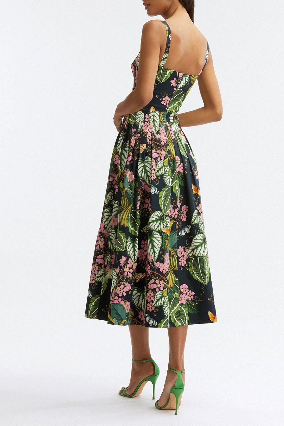 OSCAR DE LA RENTA-Sleeveless Cutout Mixed Botanical Dress-