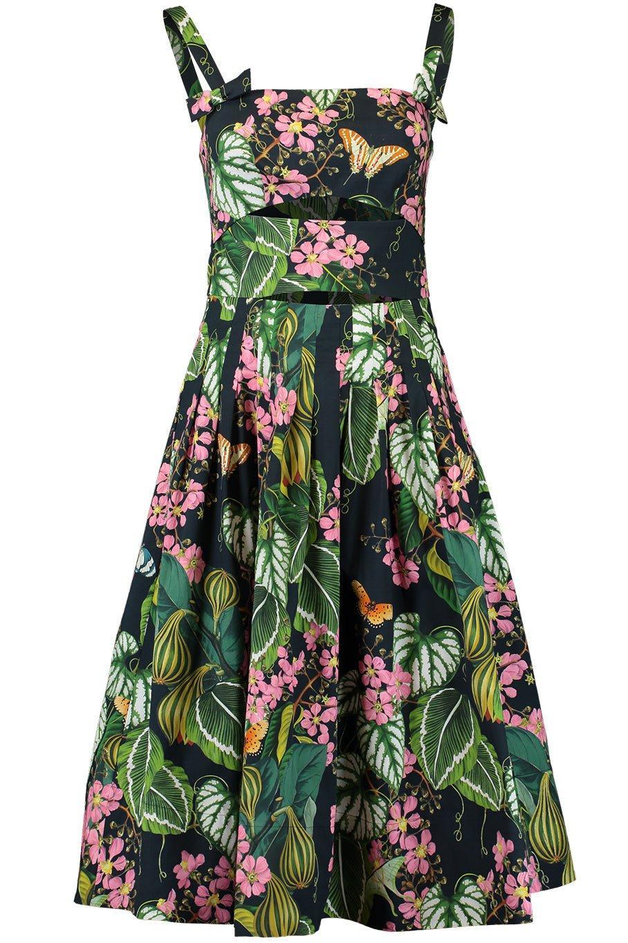 OSCAR DE LA RENTA-Sleeveless Cutout Mixed Botanical Dress-