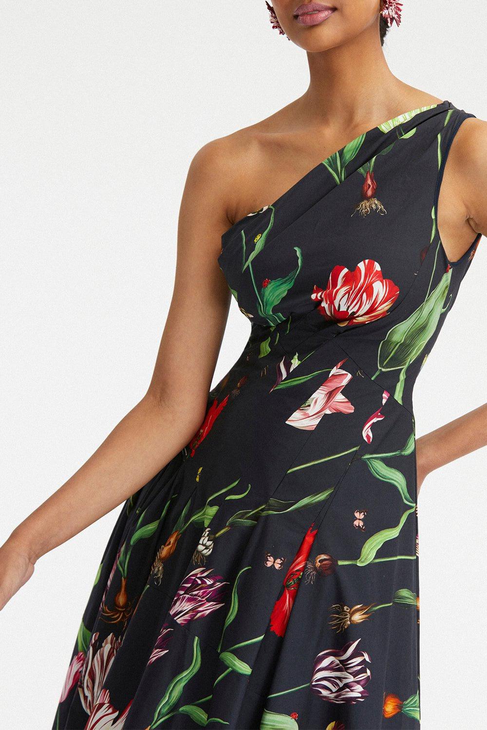OSCAR DE LA RENTA-One Shoulder Tulip Mania Maxi-