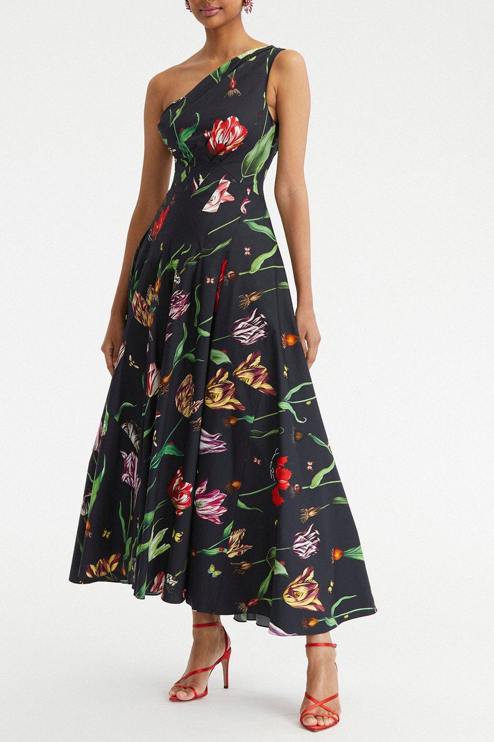 OSCAR DE LA RENTA-One Shoulder Tulip Mania Maxi-