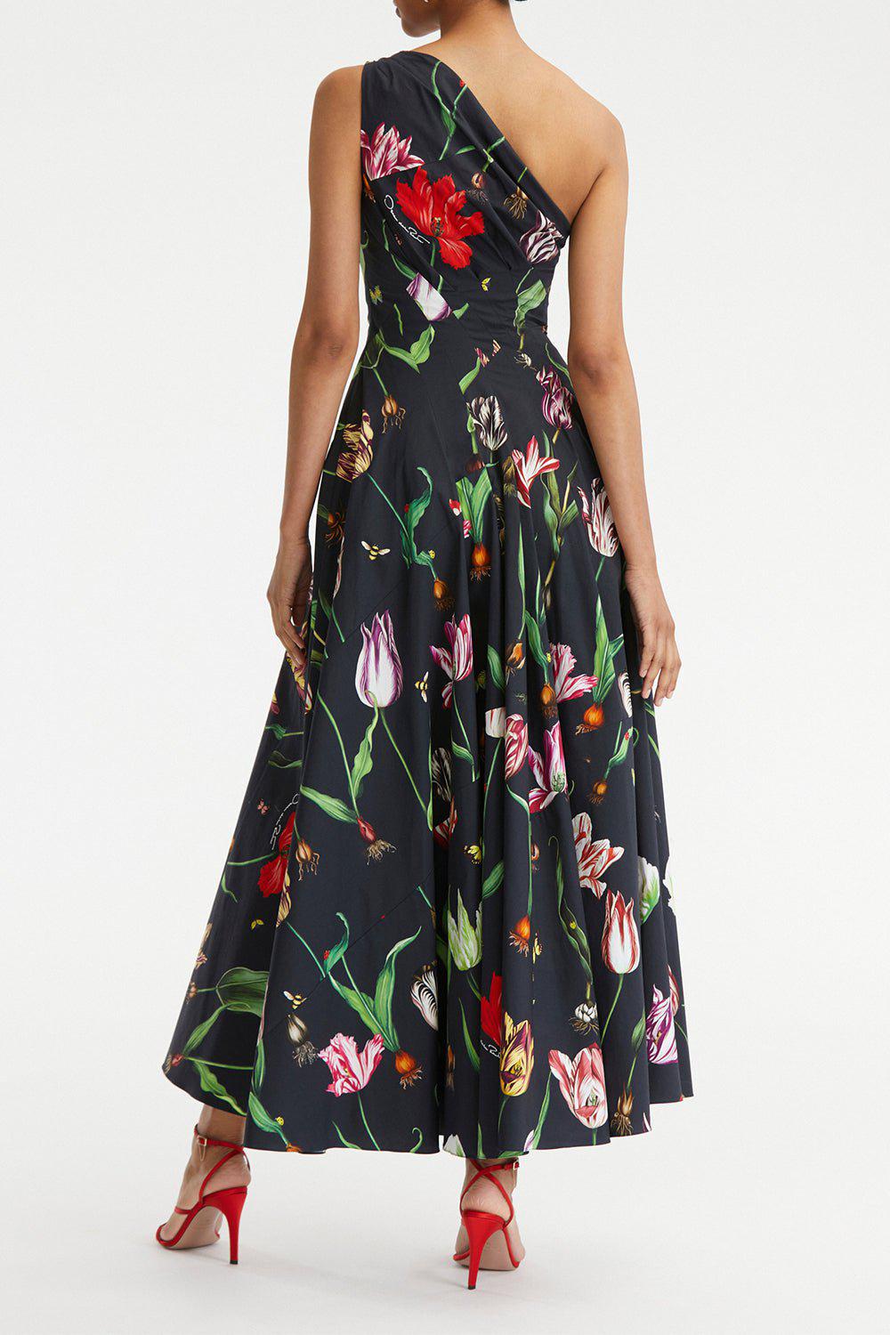 OSCAR DE LA RENTA-One Shoulder Tulip Mania Maxi-