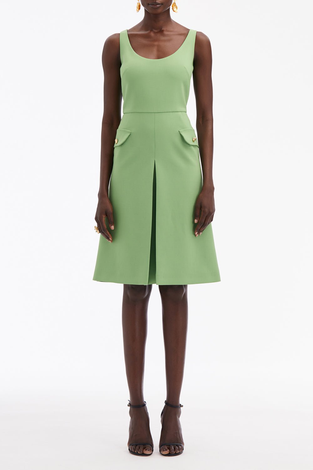 OSCAR DE LA RENTA-Sleeveless Inverted Button Dress-