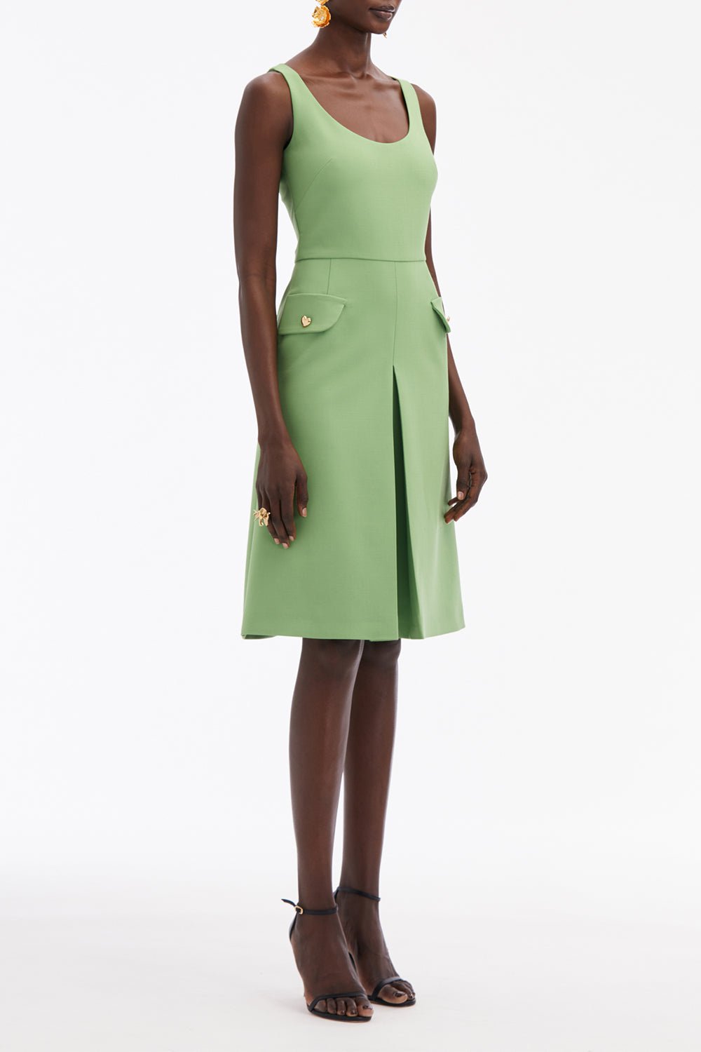 OSCAR DE LA RENTA-Sleeveless Inverted Button Dress-