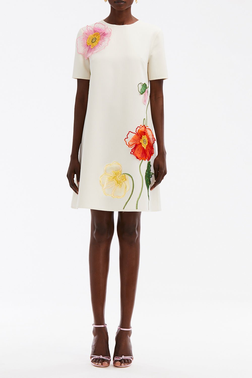 OSCAR DE LA RENTA-Painted Poppies Shift Dress - Ivory-