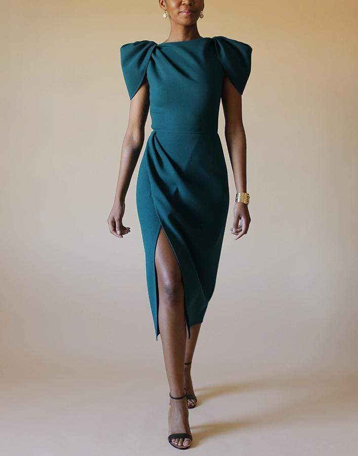 OSCAR DE LA RENTA-Pleat Tulip Sleeve Dress-