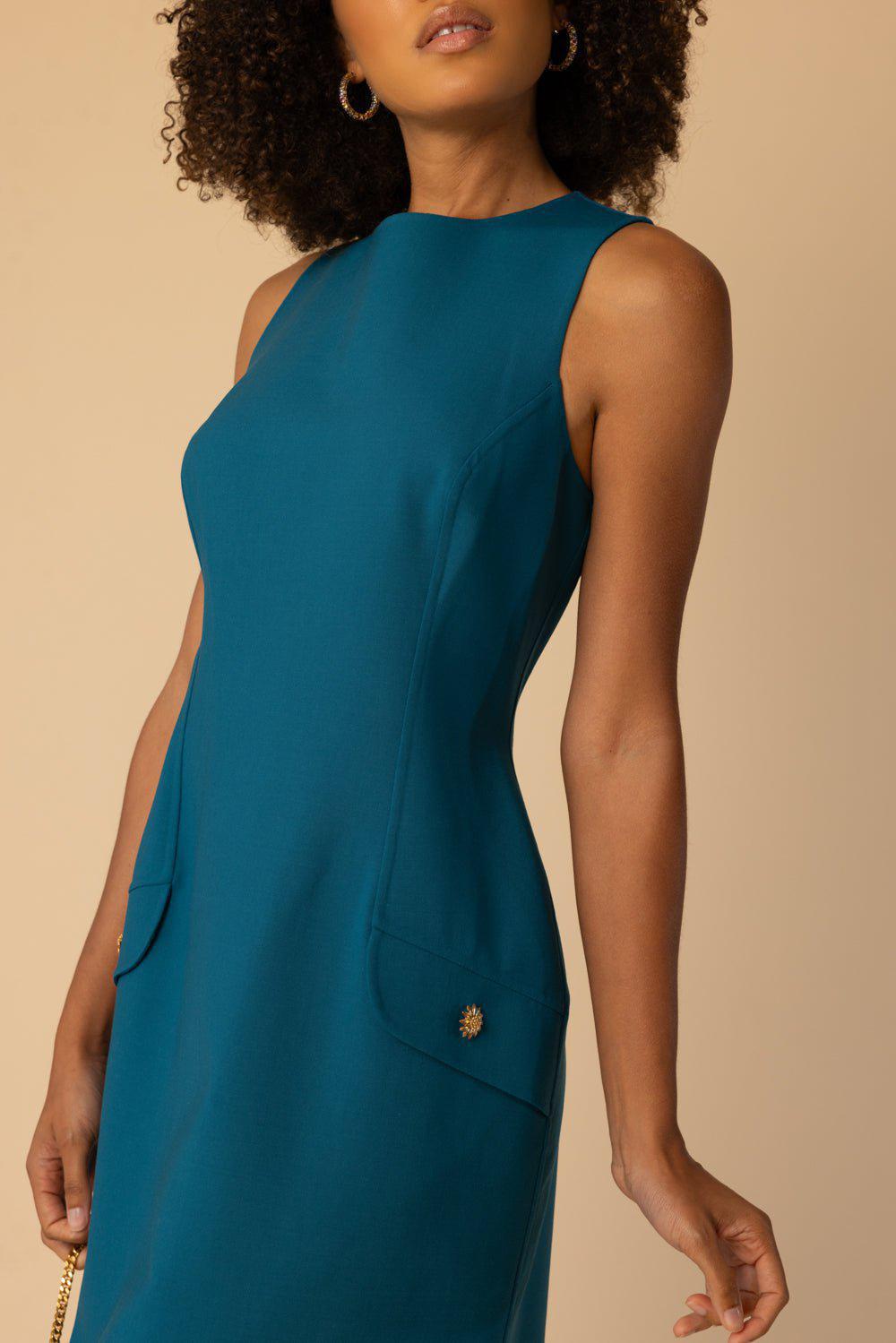 OSCAR DE LA RENTA-Sleeveless Two Pocket Dress-PETROL
