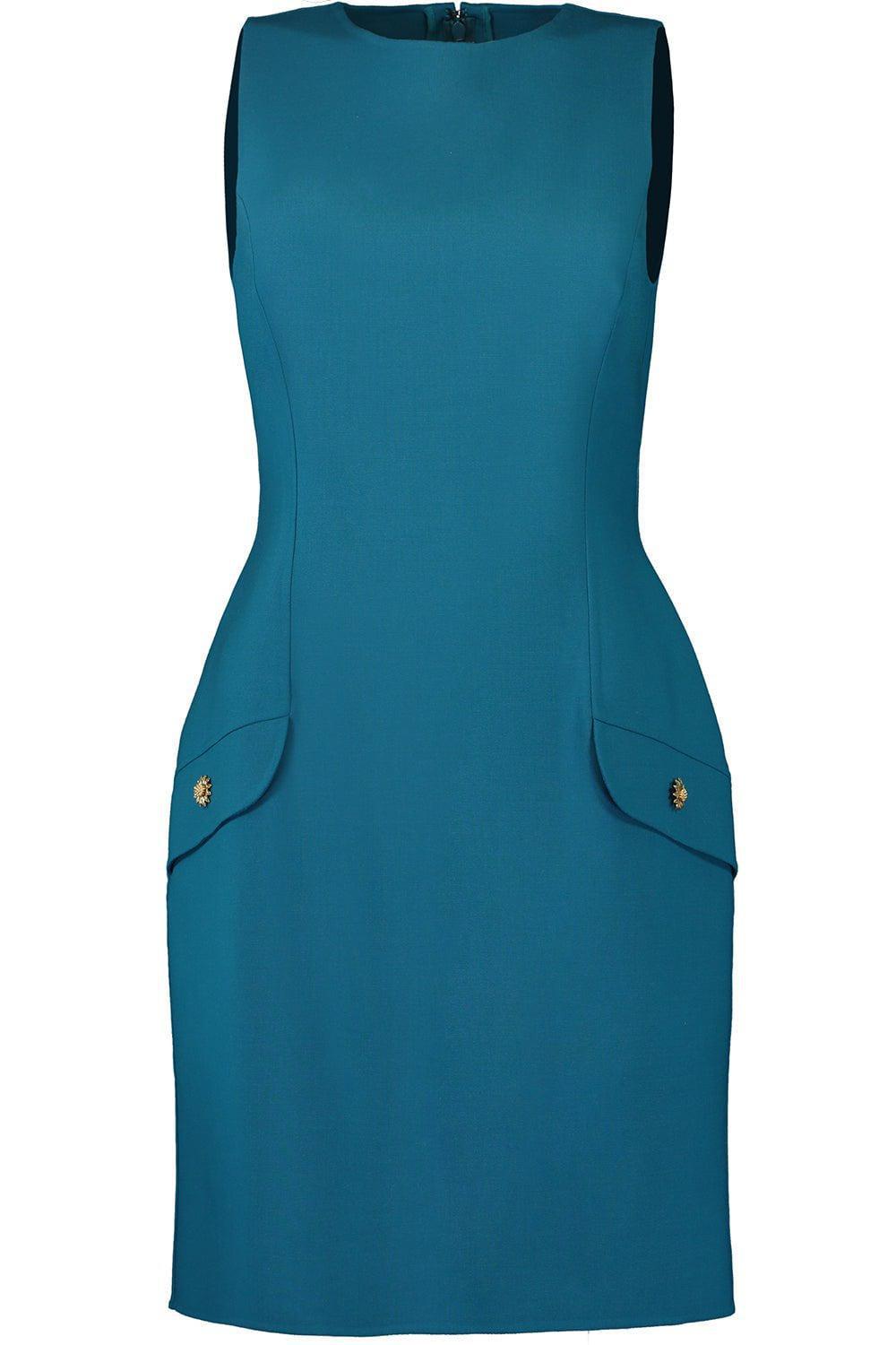 OSCAR DE LA RENTA-Sleeveless Two Pocket Dress-PETROL