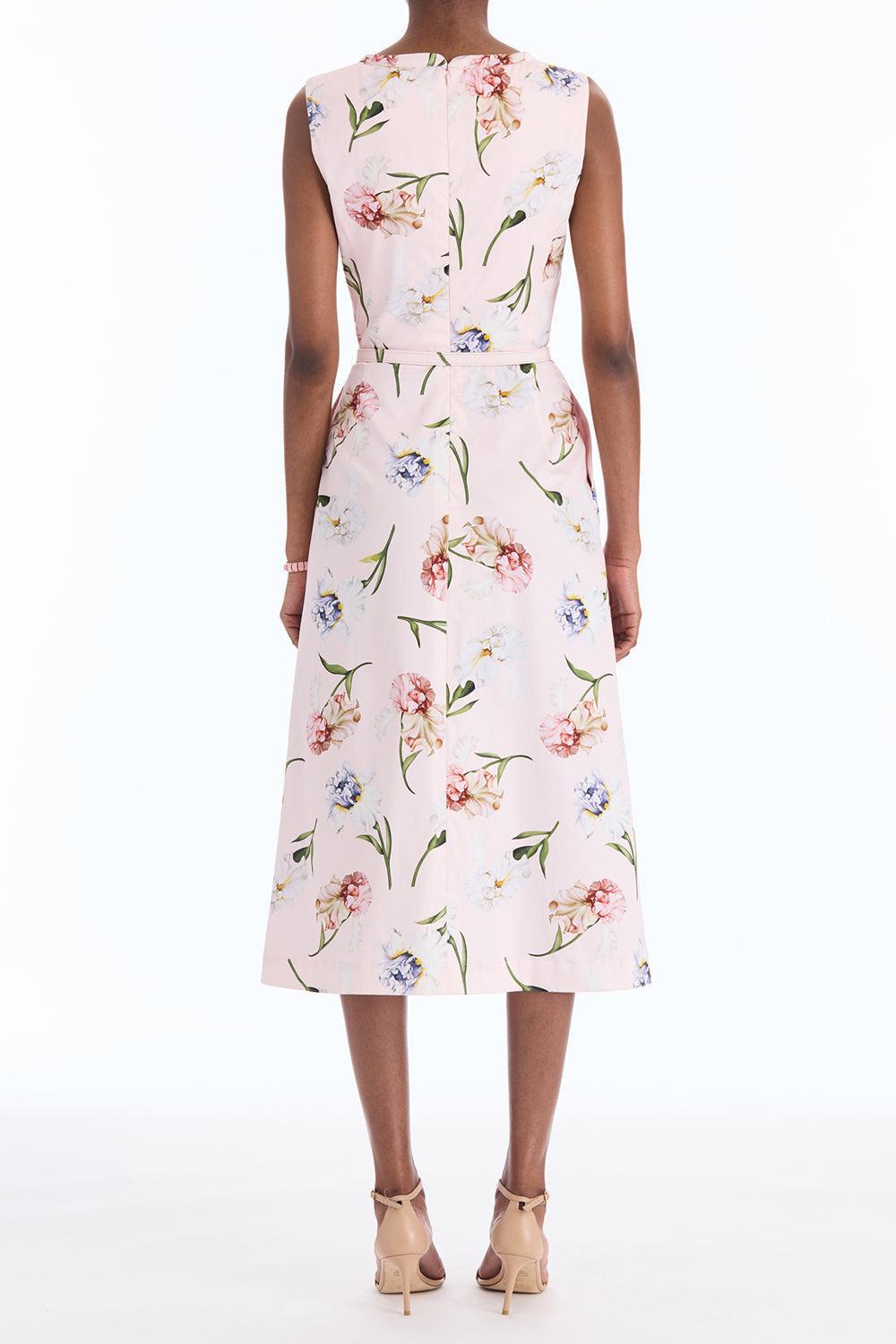 Sleeveless Painted Iris Poplin Day Dress-PINK-2-CLOTHINGDRESSCASUAL-OSCAR DE LA RENTA